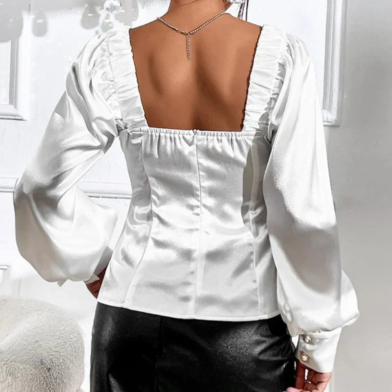 Vintage Satin Loose Long Sleeve Blouse Blusas
