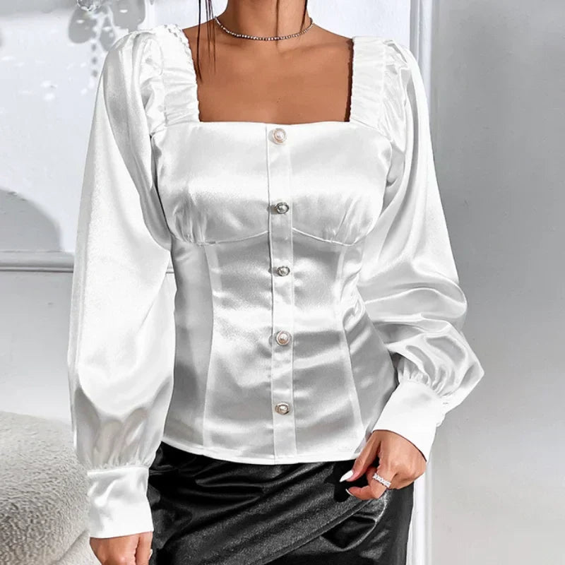 Vintage Satin Loose Long Sleeve Blouse Blusas