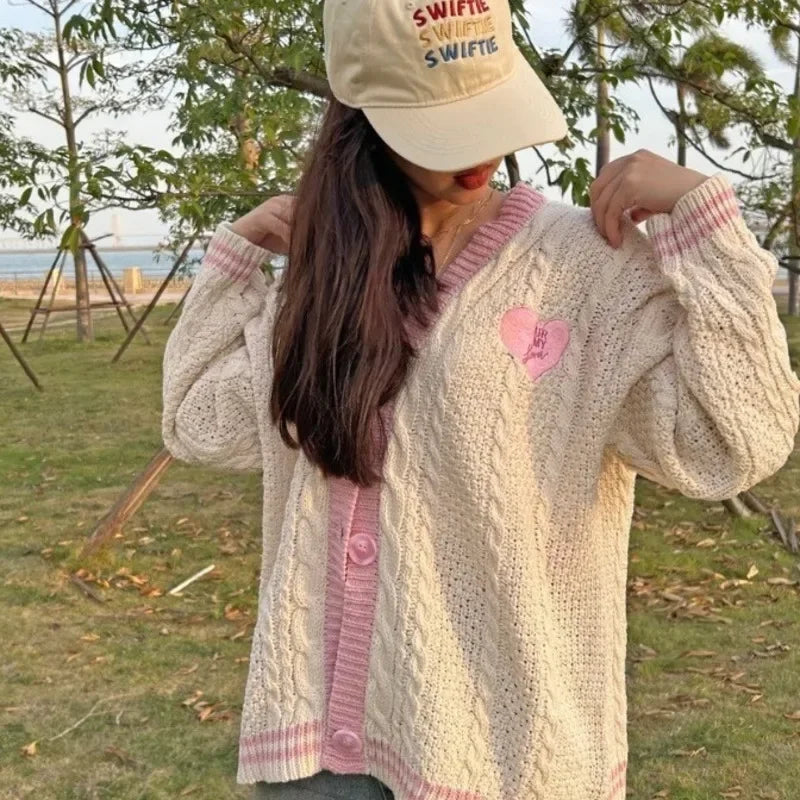 Vintage Star Print Oversized Y2K Knit Cardigan Coat