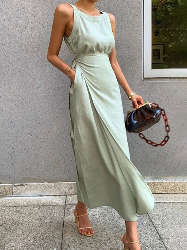 Vintage Sleeveless Plain Maxi Dress