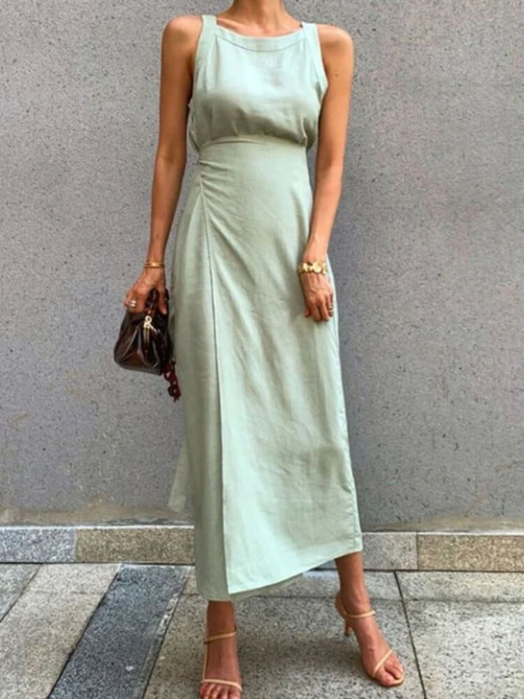 Vintage Sleeveless Plain Maxi Dress