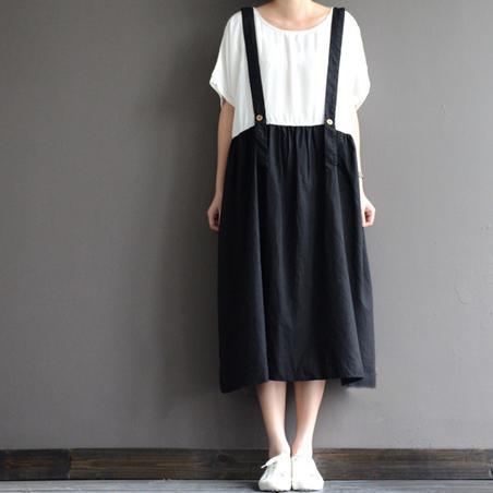 Vintage classic white strap dress summer dress false two pieces
