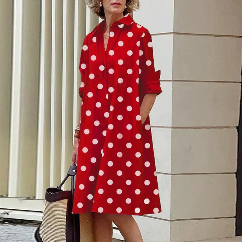 Collared Button Long Sleeve Pocket A-Line Shirt Midi Dress
