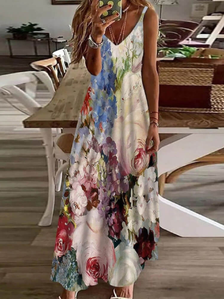 Watercolor Floral Bouquet Maxi Dress