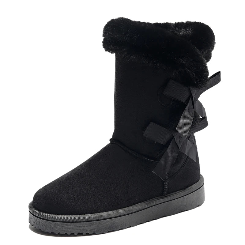 Waterproof Trend Bow Warm MidCalf Thicked Plush NonSlip Snow Boot