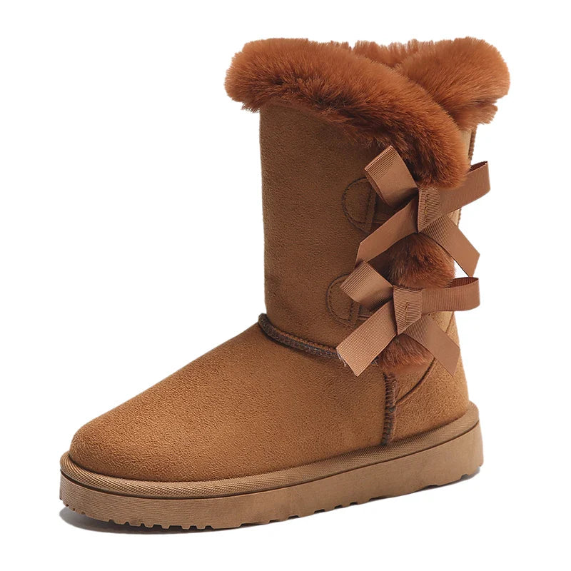Waterproof Trend Bow Warm MidCalf Thicked Plush NonSlip Snow Boot