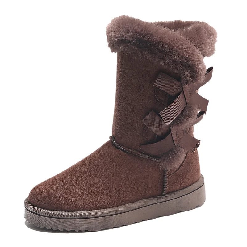 Waterproof Trend Bow Warm MidCalf Thicked Plush NonSlip Snow Boot