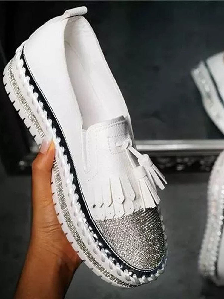 Rhinestones Tassel Slip On Loafers