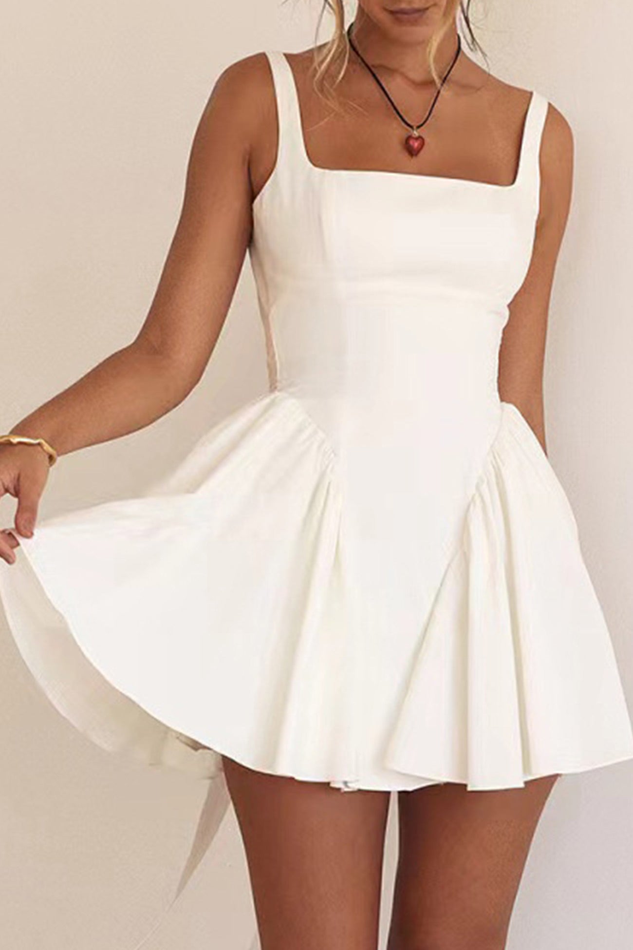 White Backless Tie back Ruched Dress