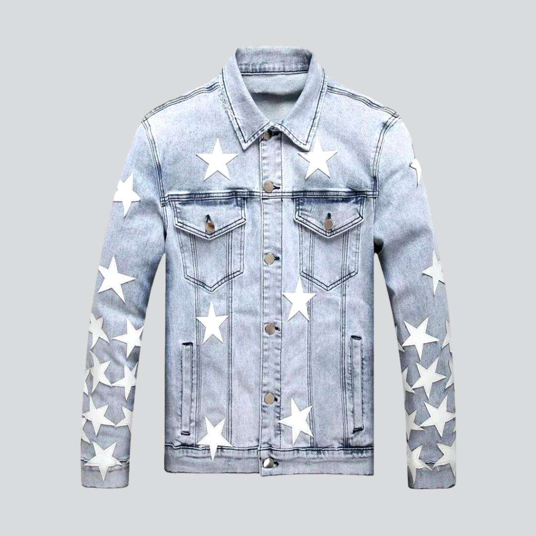 Light Blue Collared Button Front Star Patch Denim Jacket