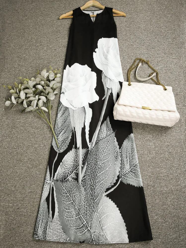 White Roses Sleeveless Maxi Dress
