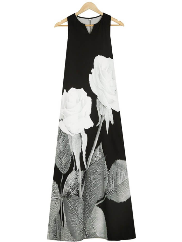 White Roses Sleeveless Maxi Dress