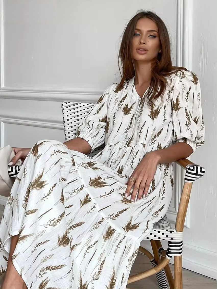 Celia Summery Midi Dress with a V-neck for Women Trendy Daily Look