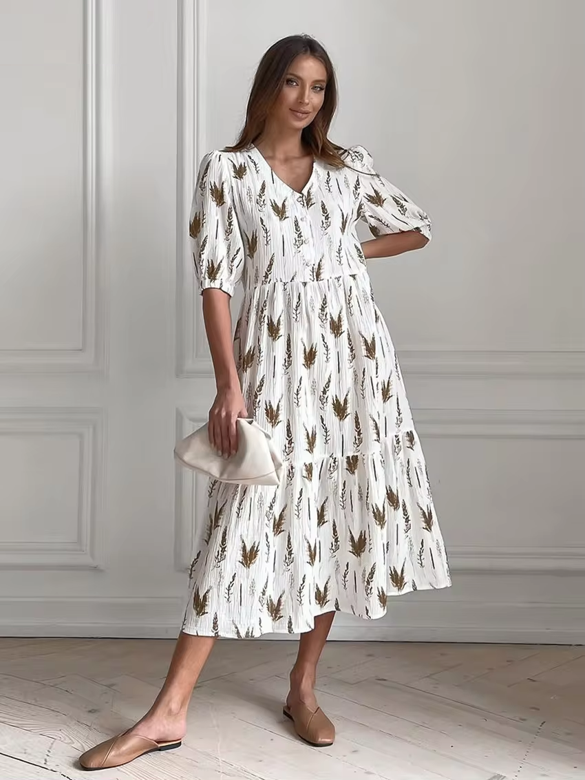 Celia Summery Midi Dress with a V-neck for Women Trendy Daily Look