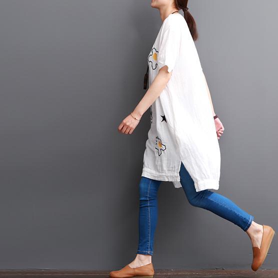 White cotton dresses short sleeve opens at side