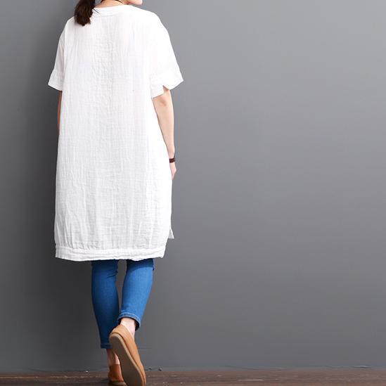 White cotton dresses short sleeve opens at side