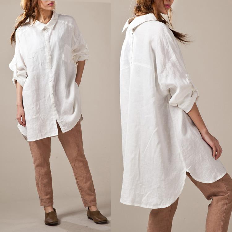White linen shirts long sleeve oversize womens linen dresses plus size linen clothing buttons back