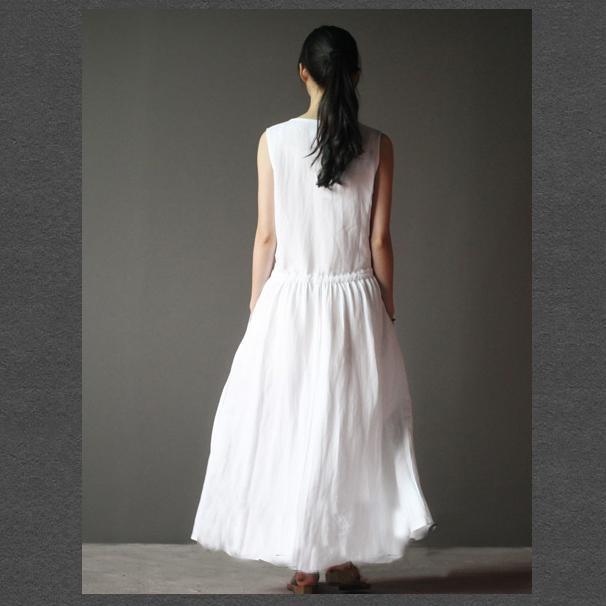 White summer linen dress sleeveless sundress casual maxi dress