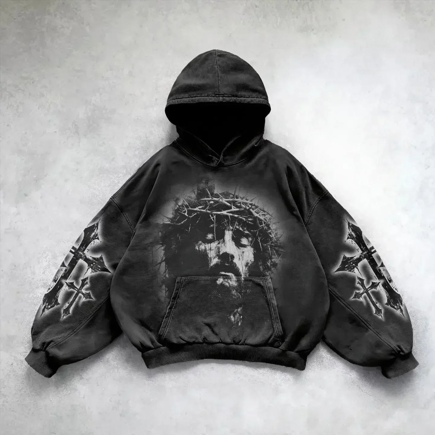 Casual Vintage Print Hoodie black 2 / S