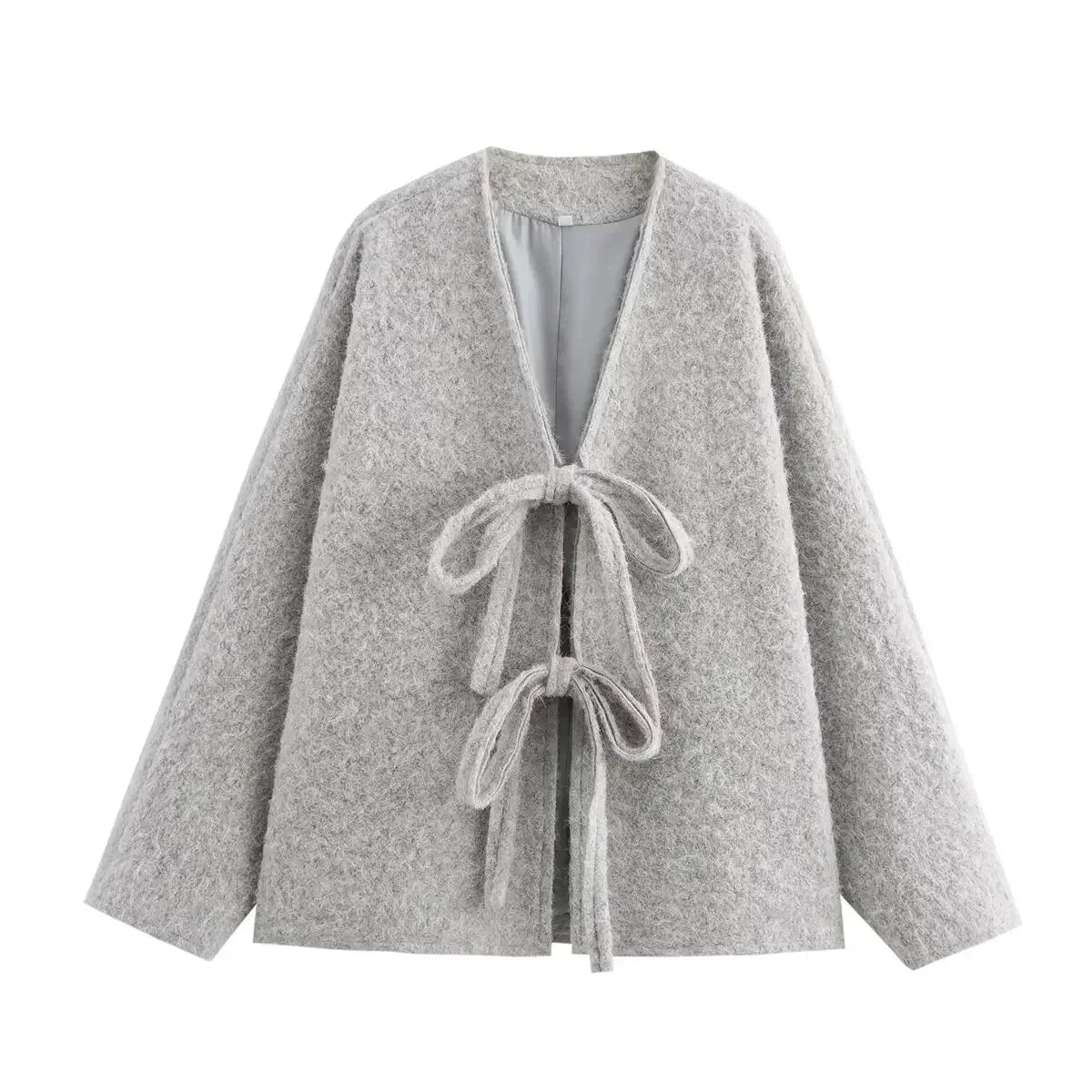 Lace-Up Bow Brown Cardigan Gray / S Cardigan-241208