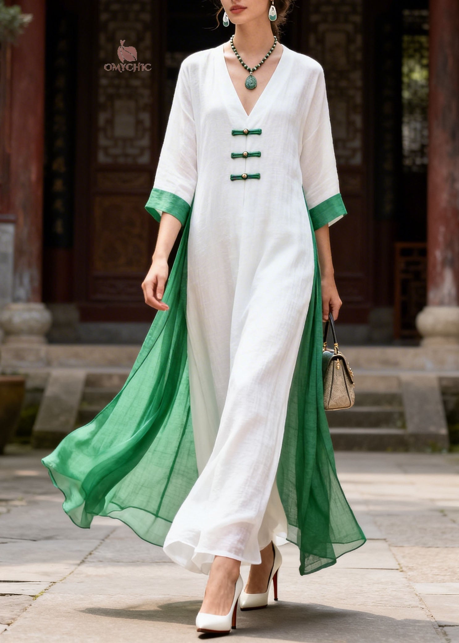 Women Colorblock V Neck Patchwork Cotton Dresses Summer
