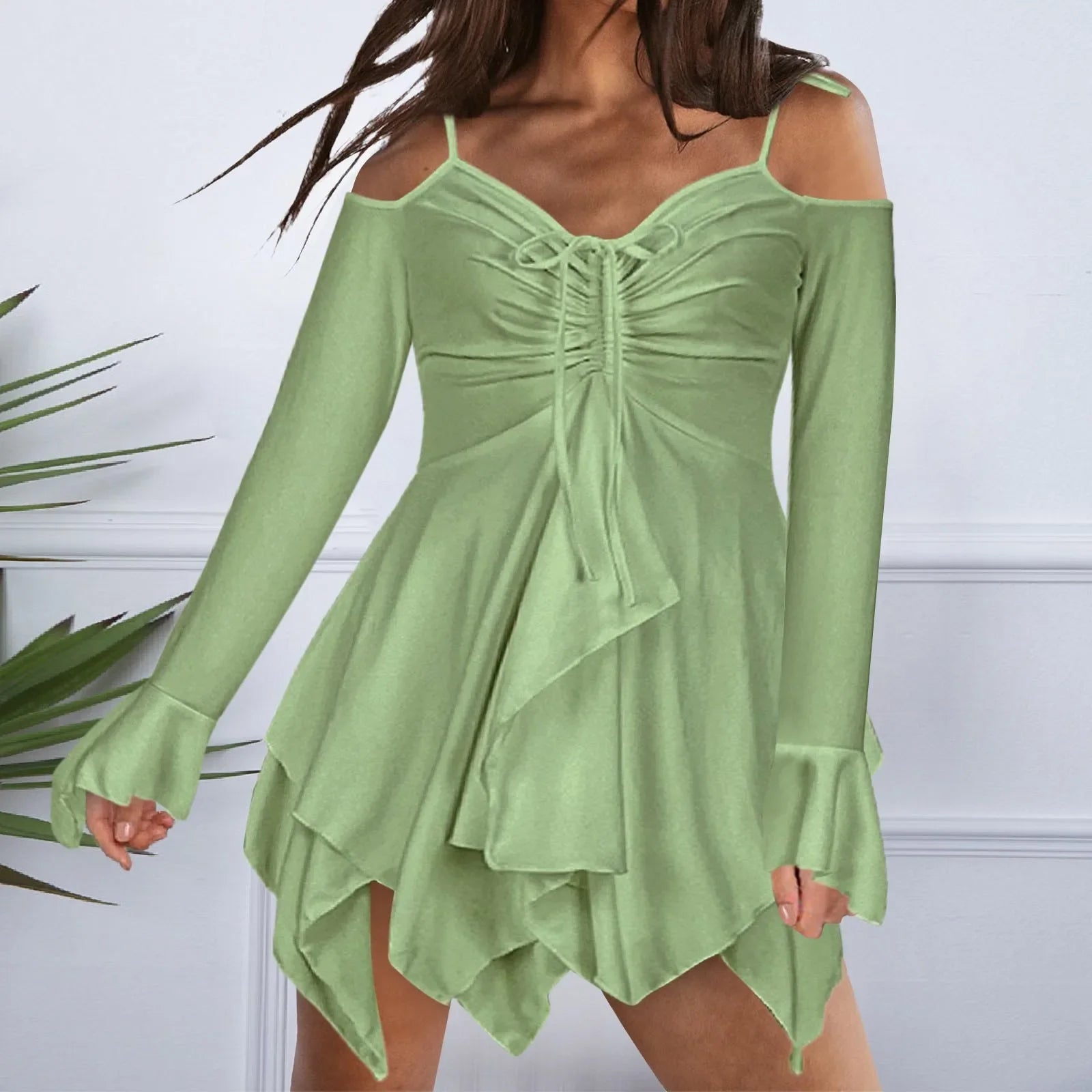 Elegant V TieUp Summer Casual Short Sleeve Sling Party Sexy Off The Shoulder Mini Dress