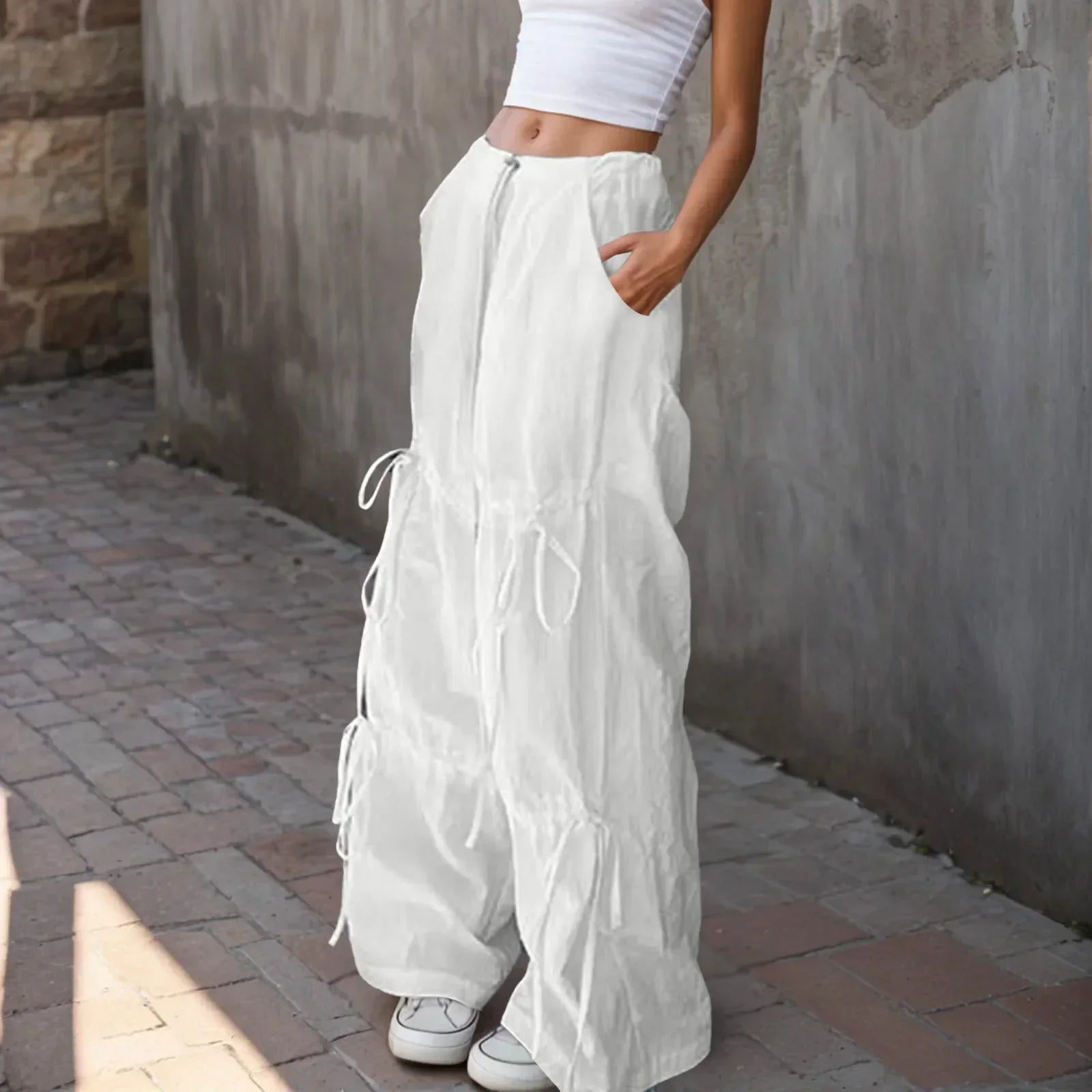 Pleated Wide Leg Sports Bow Tie Pants