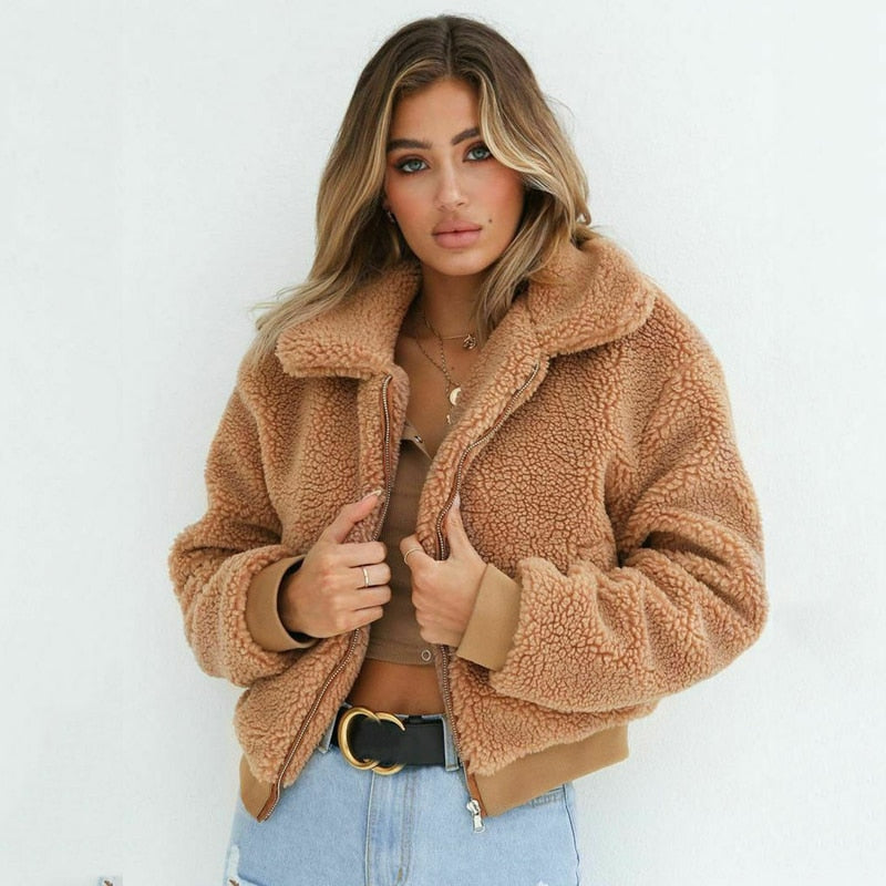 Faux FurWarm Soft Plush Zipper Coat