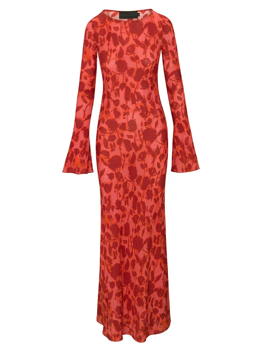 Women Y2K Vintage Round Collar Slim Floral Dress