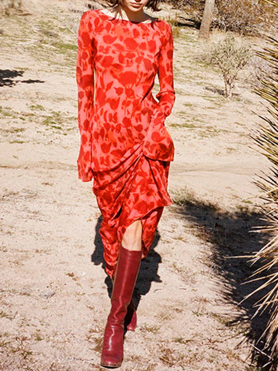 Women Y2K Vintage Round Collar Slim Floral Dress