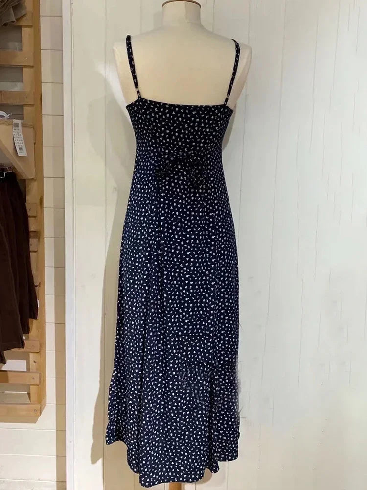 Women Floral Print Summer Ladies Slim Aline Long Female Cute Slim Midi Dresses
