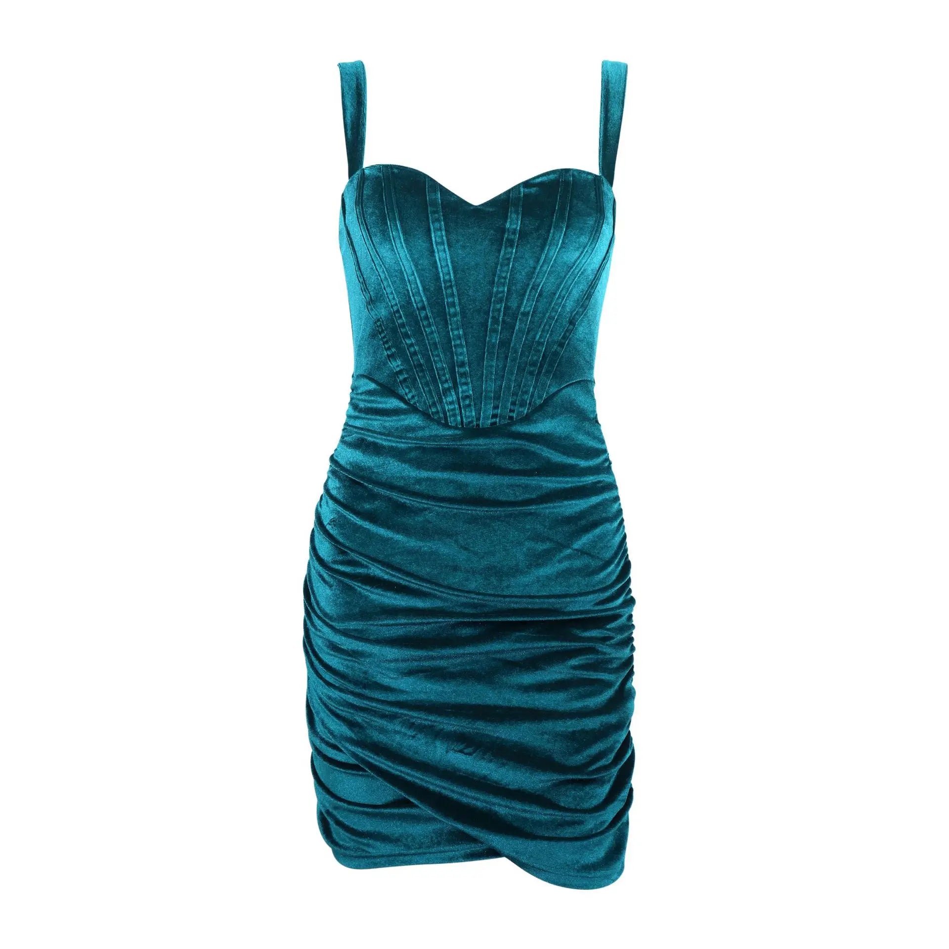 Green Velvet Dress Sexy Strapless Slim Slip Pleated Bodycon Twist Party Dress