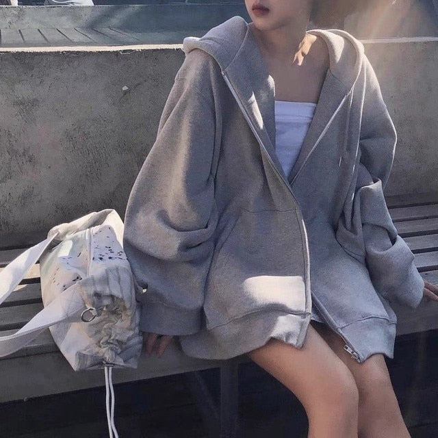 Korean Zip Up Oversized Hoodie