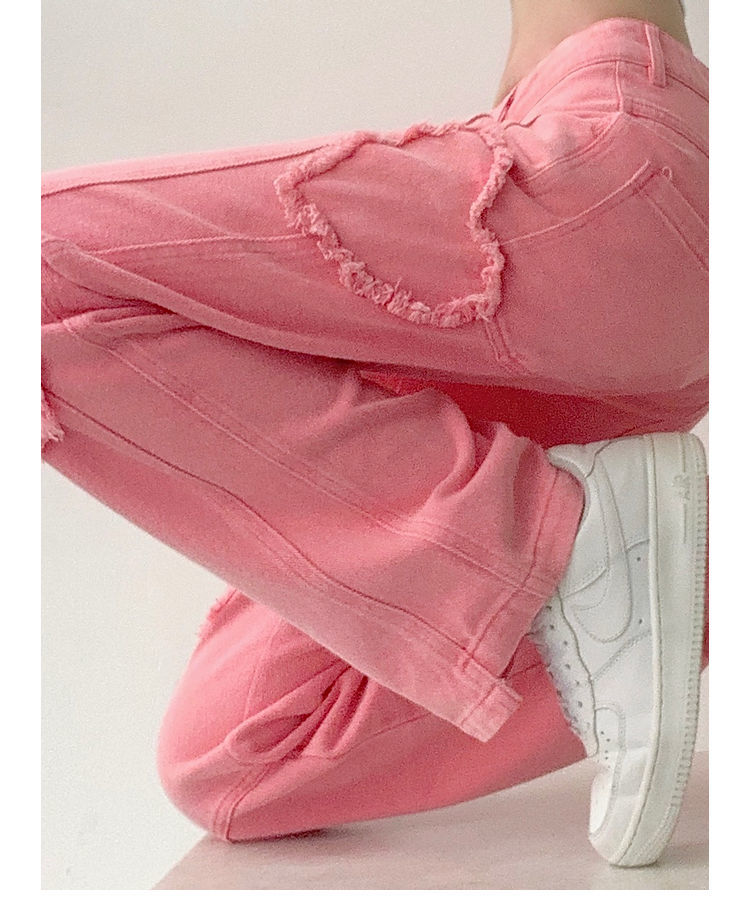 Y2K Cute Pink Heart Shape Jeans