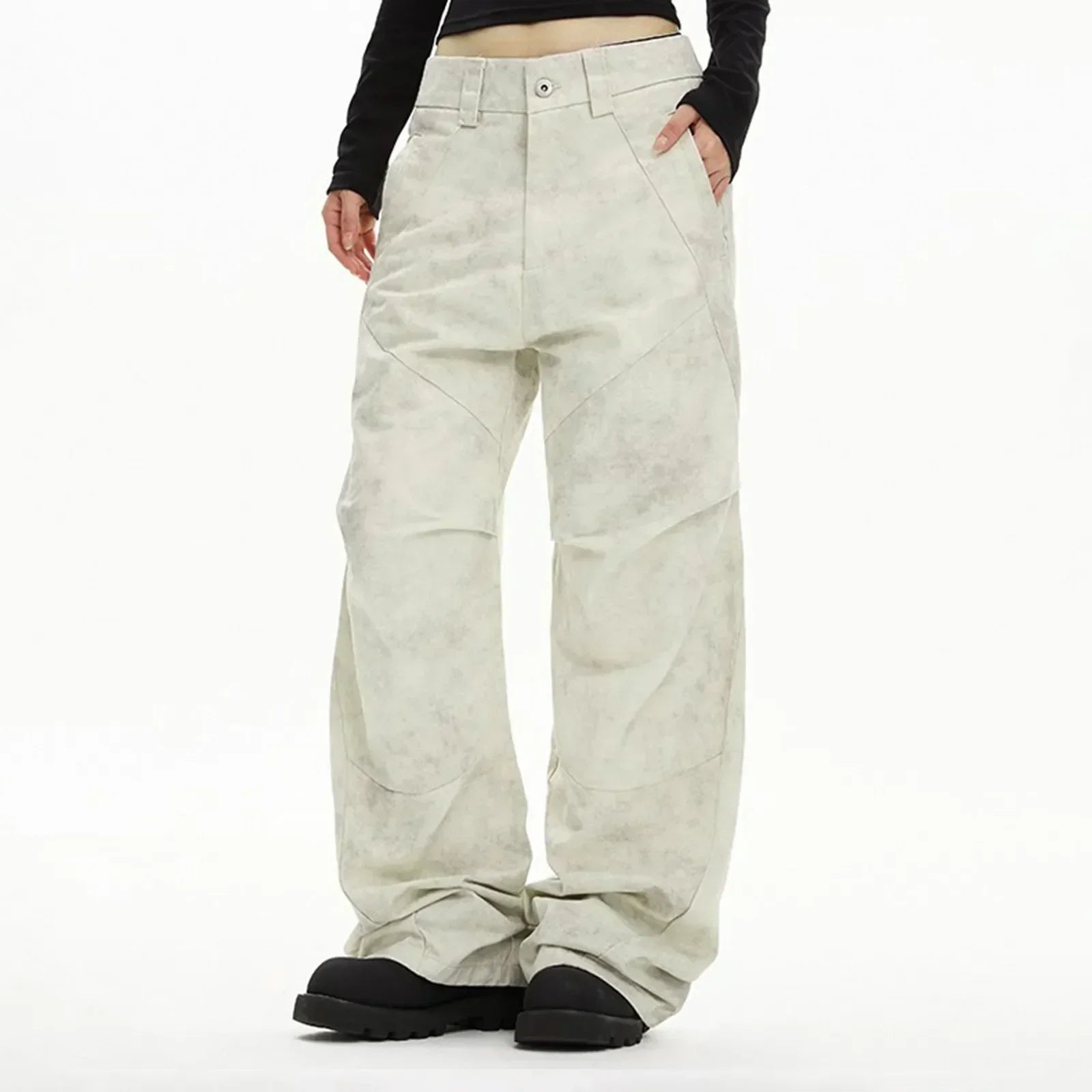 Loose Straight Tie Dye Y2K Street Pants Beige / S