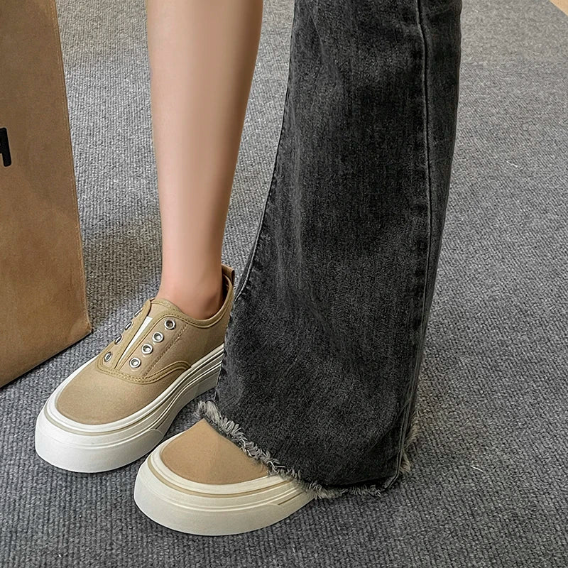 Women Outdoor Walking Canvas Fashion Jogging Slipon Vulcanized Flat Casual Ladies Skateboard