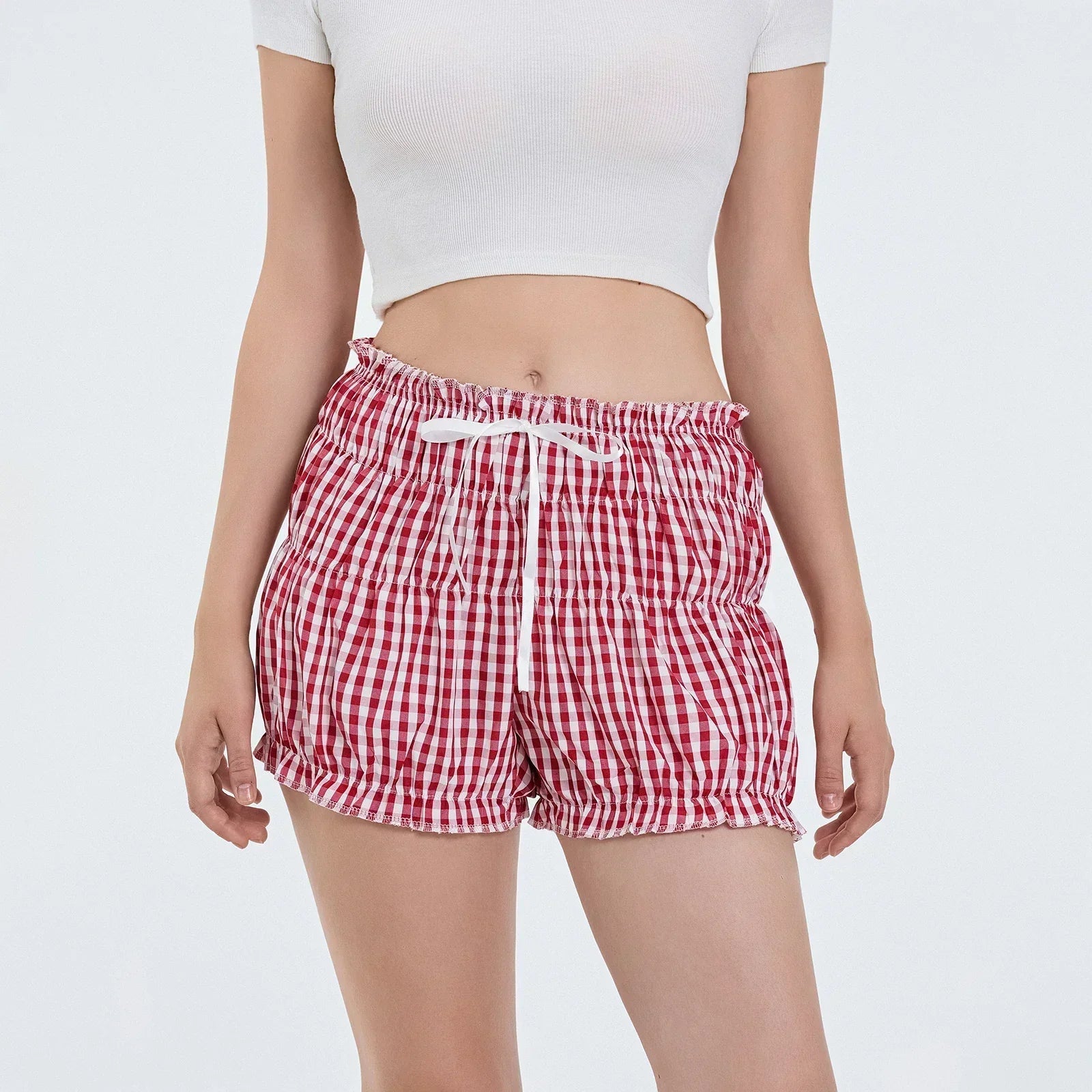 Plaid Ruffled Pajama Bloomer Short Red / S short-250223