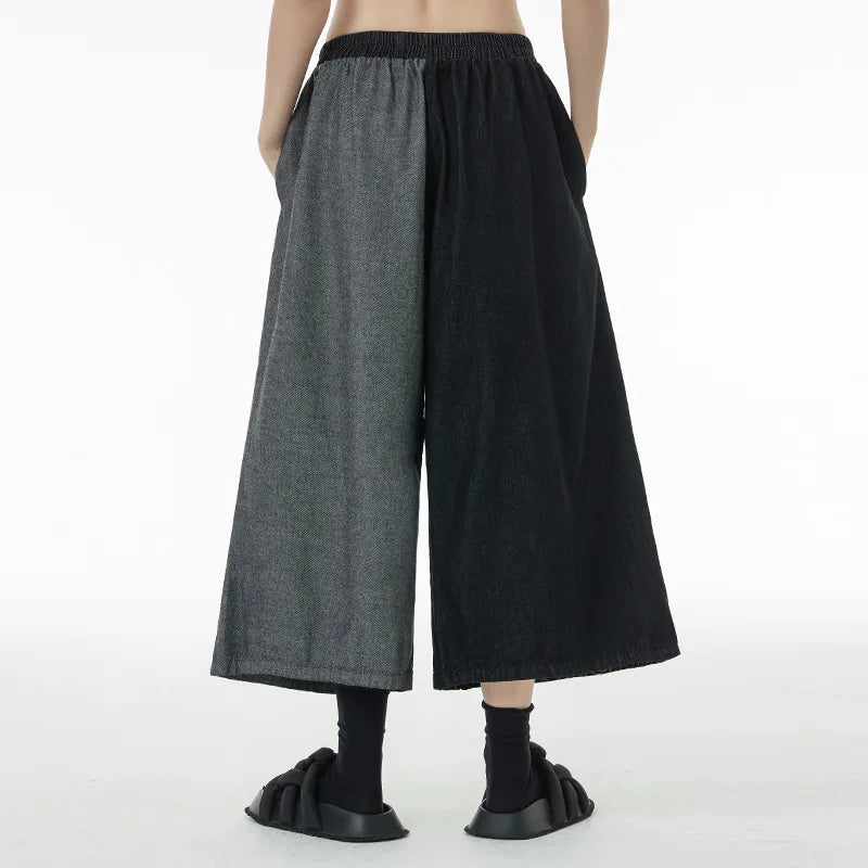Women Patchwork Casual Denim High Elastic Waist Personality Fashion Loose Wide Leg Korea Spring Autumn New Jean