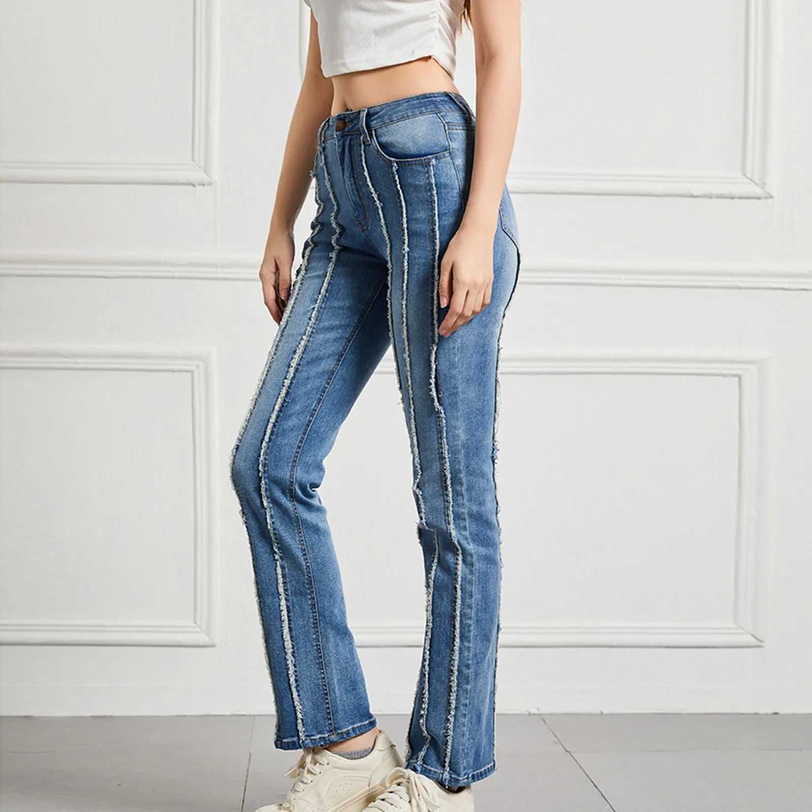 Vintage High Elastic Cargo Pantalones Jeans