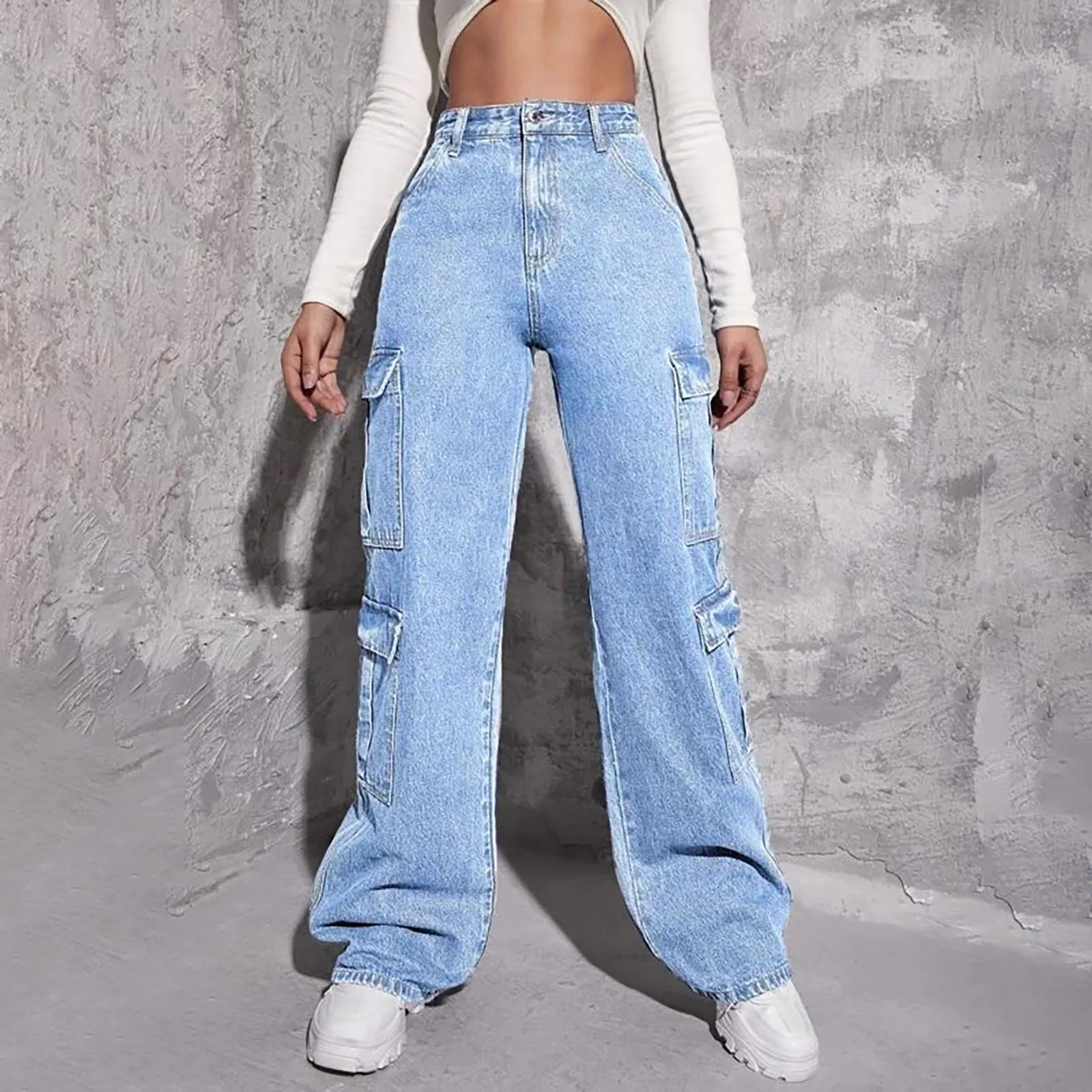 Spring Slim Fit Size Calf Hole Stretch Jeans Light Blue / Xs