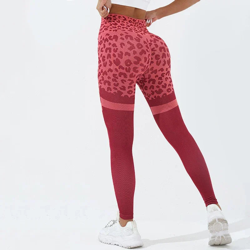 Leopard Seamless Yoga Butt Lifting Outdoor Legging Red / S