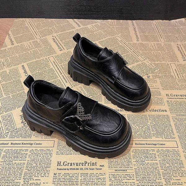 Bow Knot Leather NonSlip Elevated Sole Comfortable Autumn Winter Fashion Loafers