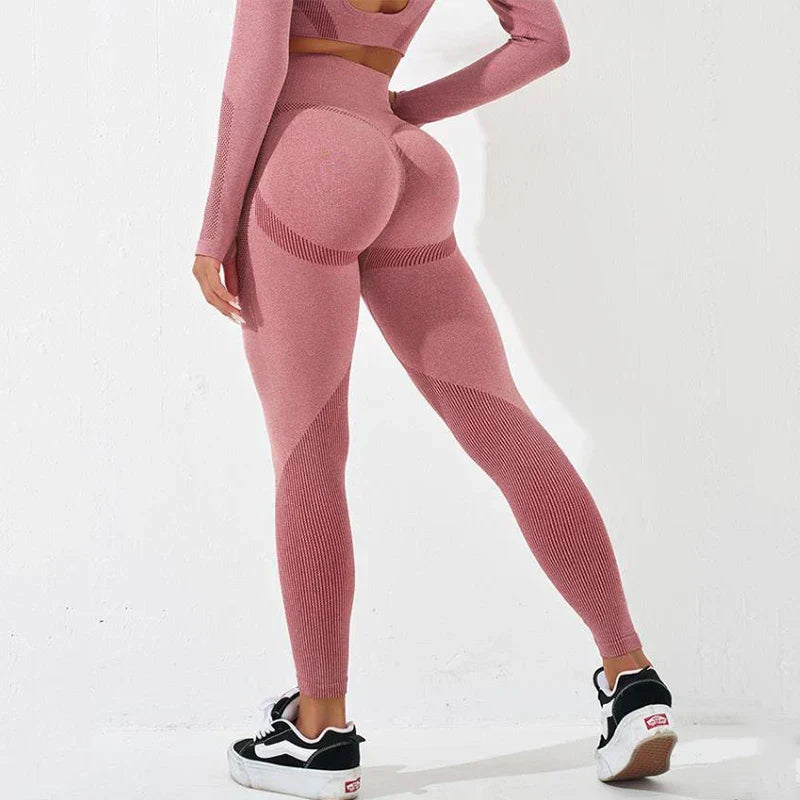 Striped High Waist Workout Elastic Fitness Legging Pink / S