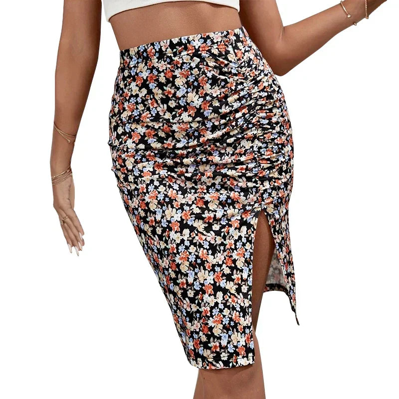 Floral Print High Waist Slim Fit Elegant Summer Skirt