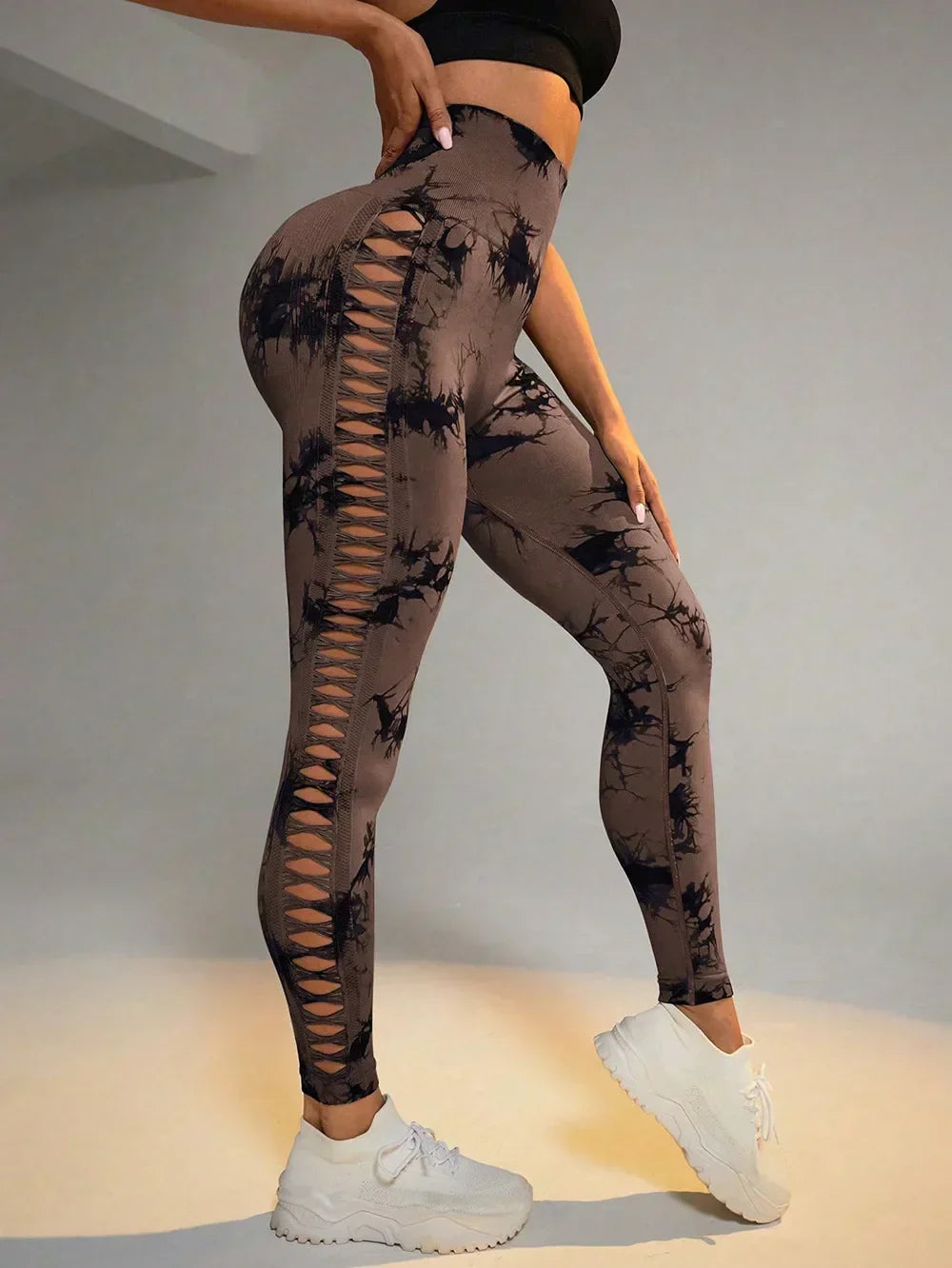 Mesh Out High Waist Push Up Yoga Gym Legging Brown / S