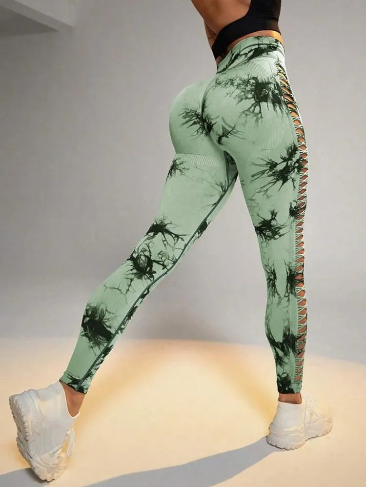 Mesh Out High Waist Push Up Yoga Gym Legging Green / S