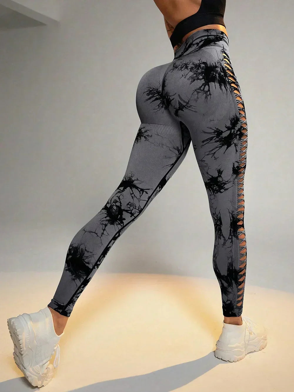 Mesh Out High Waist Push Up Yoga Gym Legging Dark Gray / S