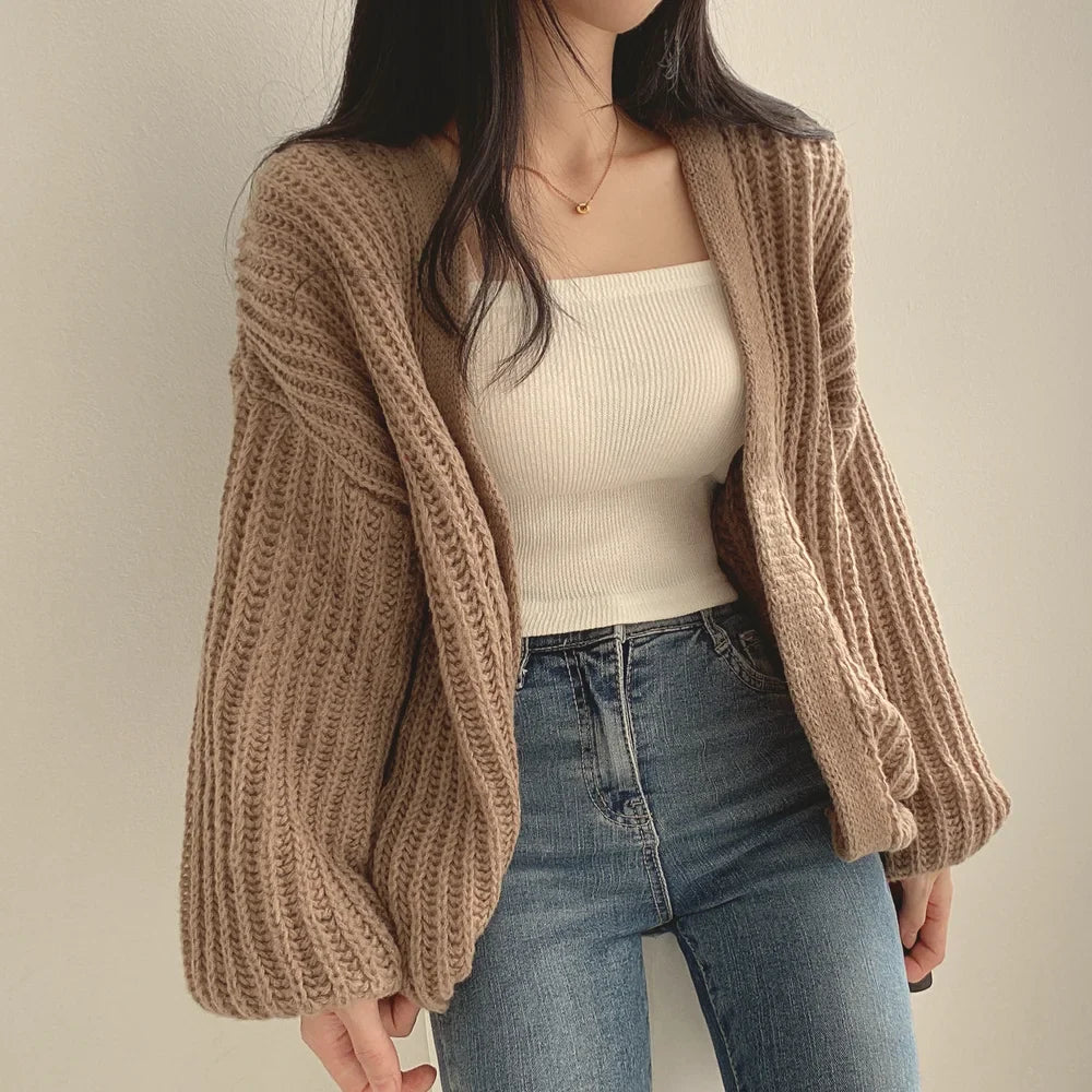 VNeck Oversized Casual Solid Long Sleeve Lazy Elegant Holiday Y2K Streetwear Cardigan