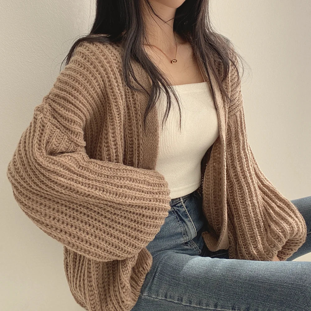 VNeck Oversized Casual Solid Long Sleeve Lazy Elegant Holiday Y2K Streetwear Cardigan