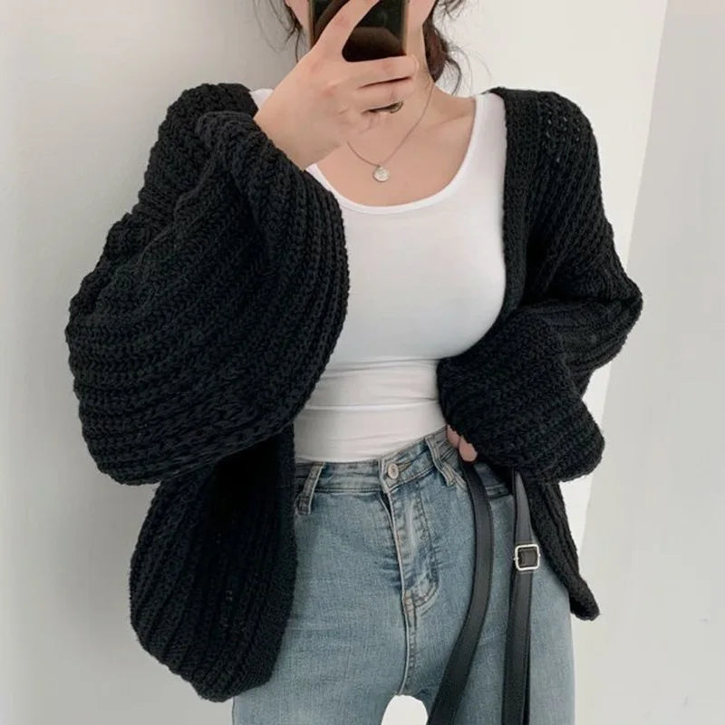VNeck Oversized Casual Solid Long Sleeve Lazy Elegant Holiday Y2K Streetwear Cardigan